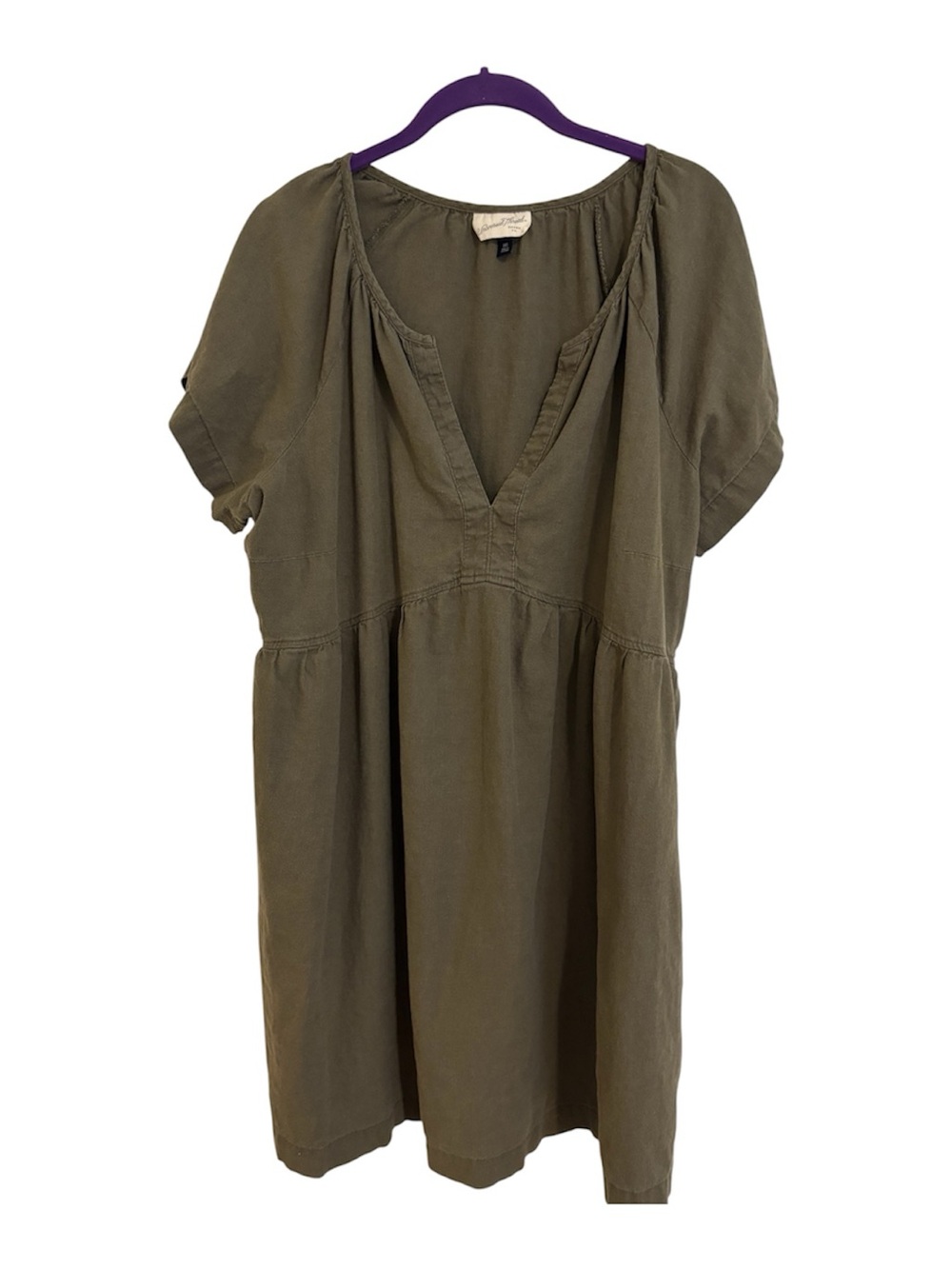 XXL Universal Thread Olive V-Neck Peasant Dress Linen Pockets